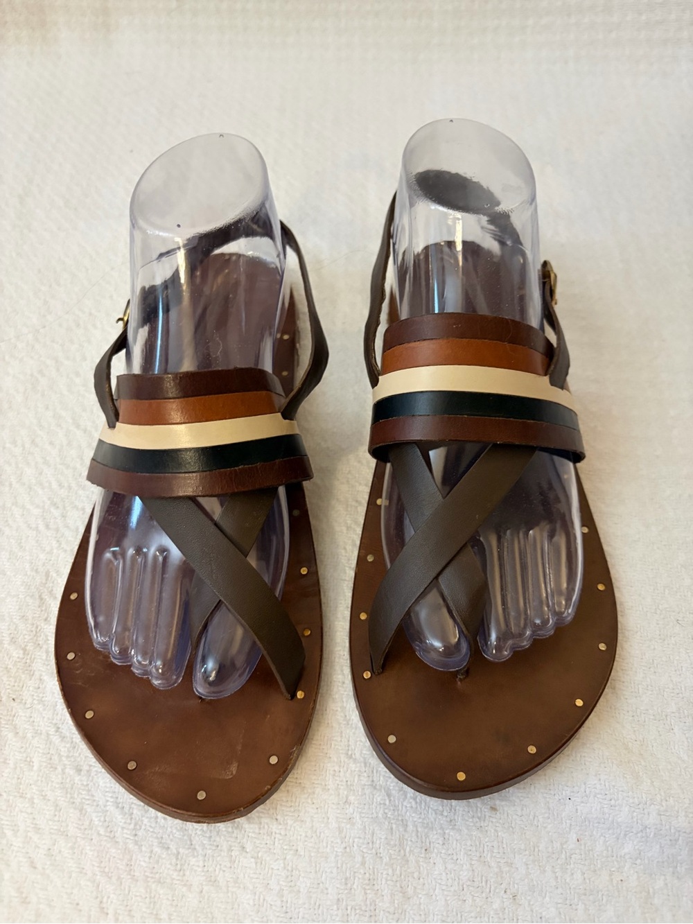 beek Sunbeam Stripe Euro-Summer Handmade Brown Leather Strappy Sandals Size 9 - Picture 2 of 13